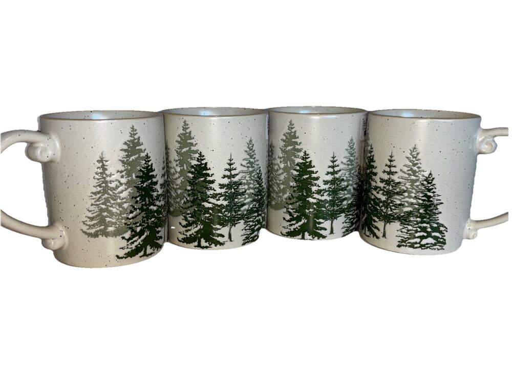 Eli & Ana Christmas Tree Aspen Evergreen Forest Coffee Mug Cup Tea Set of 4 NEW